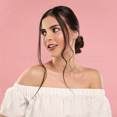 4 пара двухцветных массивных серег-колец Huggie Hoop из нержавеющей стали 304 с эмалью для женщин EJEW-DC0001-37-1