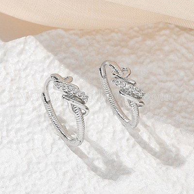 Серьги-кольца из латуни с прозрачным фианитом EJEW-Q014-14P-1