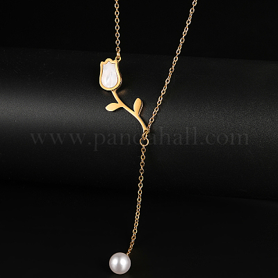 Элегантные ожерелья из нержавеющей стали с цепочкой-тюльпаном и имитацией жемчуга для повседневной носки для женщин TI9112-1-1