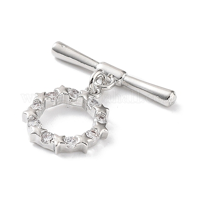 Реечное покрытие латунь микро паве прозрачный кубический цирконий застежки-тоггл KK-P247-13P-1