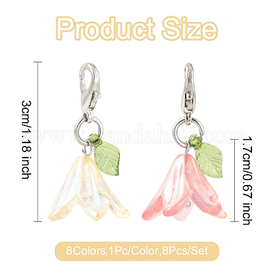 8 шт. 8-х цветные акриловые подвесные украшения-цветы HJEW-FS00034-01-1
