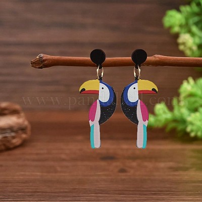 Акриловые серьги-гвоздики с изображением попугая&nbsp;FS-WG0B0F7-01-1