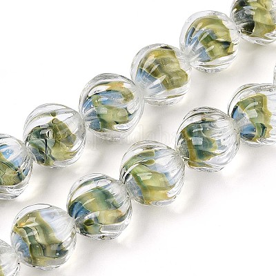 Фактурные внутренние бусины-лэмпворк ручной работы с цветком LAMP-T024-07C-1