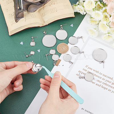 18 шт. 9 плоских круглых серег-гвоздиков из нержавеющей стали 304 STAS-UN0027-32-1