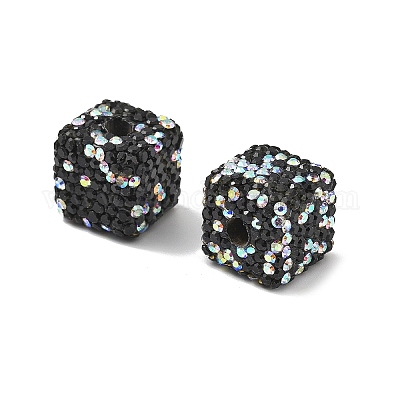 Бусины из полимерной глины в форме куба со стразами CLAY-NH0001-08J-1