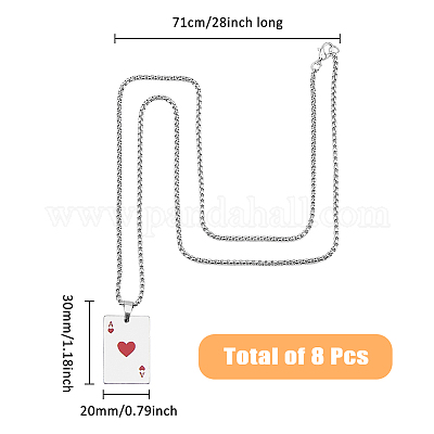 8 шт. ожерелье с подвеской в виде игральной карты в форме сердца из нержавеющей стали с эмалью NJEW-FH0001-11B-1
