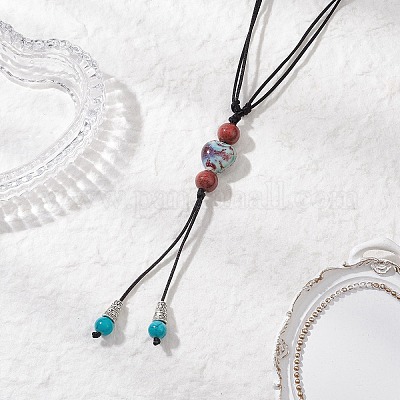 3 шт. 3 стиля ретро стекло и фарфор и сплав змея регулируемый нейлоновый шнур y ожерелья для женщин NJEW-JN05360-1