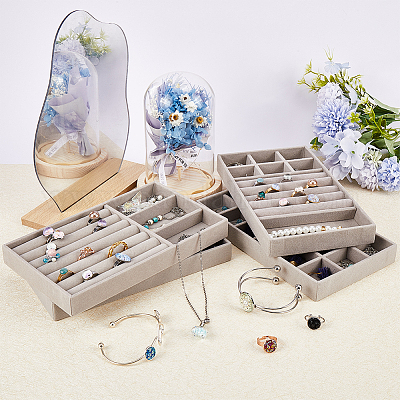 4 шт. 4-х стилевые прямоугольные бархатные лотки для украшений ODIS-SC0001-05-1