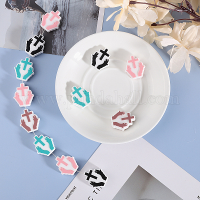 16шт 4 цвета рука с крестом силиконовые бусины SIL-GL0001-07-1