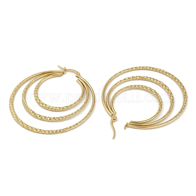 Серьги-кольца из нержавеющей стали 201 с вакуумным покрытием PVD для женщин EJEW-F345-15G-1