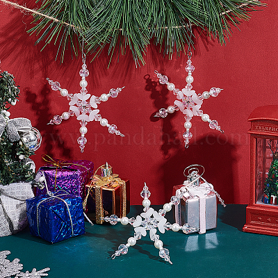 Рождественский стеклянный кулон в виде снежинки HJEW-GO00060-1