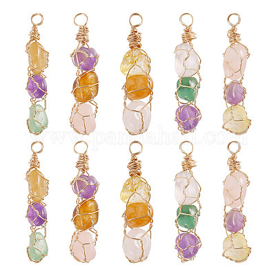 Подвески из медной проволоки с натуральными драгоценными камнями PALLOY-FH00038-1