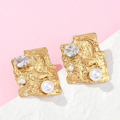 Серьги-гвоздики из нержавеющей стали 304 с кубическим цирконием EJEW-Z110-03G-01-1