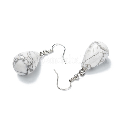 Натуральный Говлит болтающийся серьги EJEW-P143-C16-1