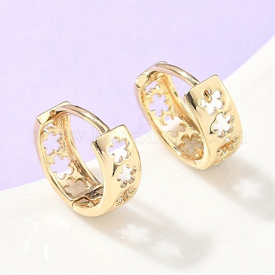 Полые латунные серьги-кольца с цветком EJEW-Z102-18G-1