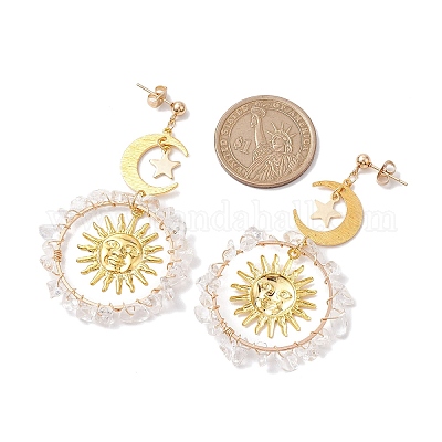 Винтажные серьги-гвоздики из натурального кварца EJEW-JE05807-03-1