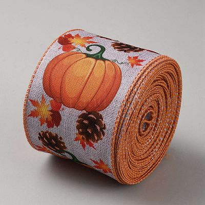 Ленты с тыквой и принтом из полиэстера ко Дню благодарения SRIB-WH20020-001B-1