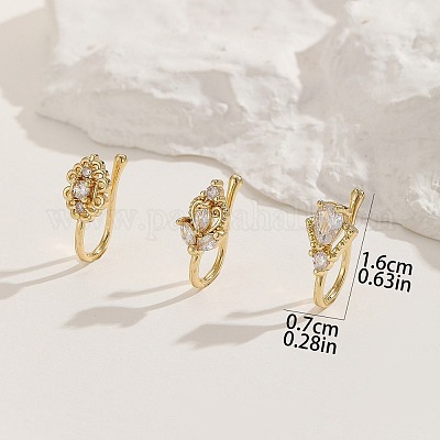3 шт. 3 стиля латунные кольца для носа с прозрачным кубическим цирконием&nbsp;FS-WGA5D03-01-1
