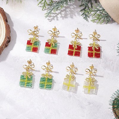 4 пара сережек-гвоздиков из стеклянных бусин ручной работы EJEW-MZ00545-1