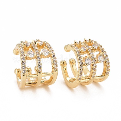 Массивные серьги-каффы из прозрачного кубического циркония EJEW-G288-16G-1