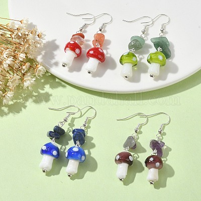 4 пара 4 серег с подвесками из сплава в виде грибов EJEW-TA00309-1