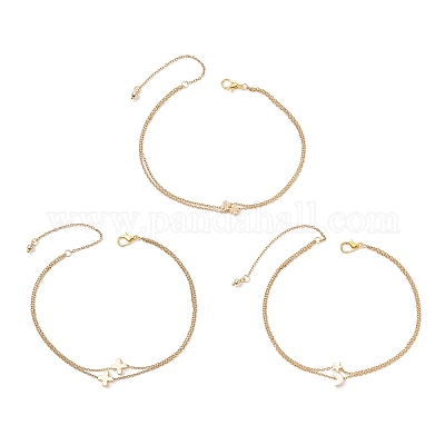 3 шт. 3 стиля латунных браслетов-цепочек из нержавеющей стали 304 с клевером AJEW-AN00748-1