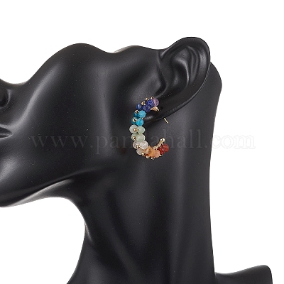 Серьги-гвоздики из натурального смешанного камня в форме буквы С EJEW-TA00780-1