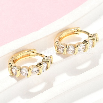 Плоские круглые серьги-кольца из латуни с микропаве из прозрачных кубических цирконий EJEW-Z102-19G-1