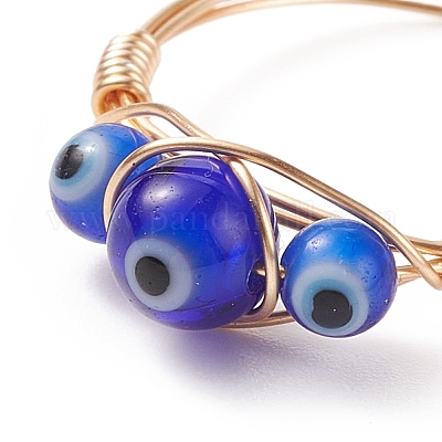 Круглое плетеное кольцо на палец лэмпворк сглаз&nbsp;RJEW-JR00510-1