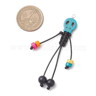 Окрашенный синтетический бирюзовый череп корейский вощеный полиэстеровый шнур большие подвески PALLOY-TA00301-1