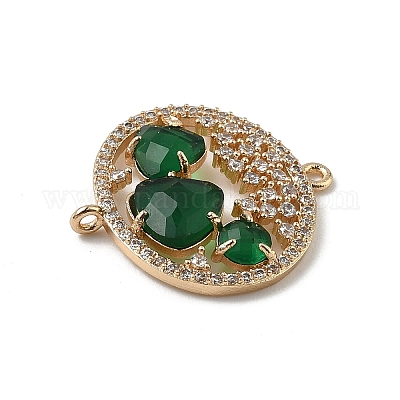 Подвески-коннекторы из латуни с микропаве из прозрачного кубического циркония и стекла в форме овала KK-I276-31G-A-1