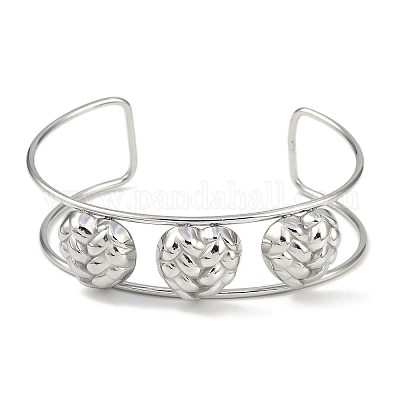 Широкие текстурированные открытые браслеты-манжеты из нержавеющей стали марки 304 BJEW-Q348-05P-06-1