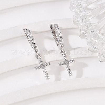 S925 серьги-кольца из стерлингового серебра с микропаве из прозрачных кубических цирконий для женщин EJEW-G427-01P-02-1