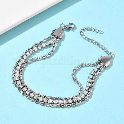 MIKIA4㎜stone double wrapネックレス 304ステンレススチールとラインストーンのロープチェーン二重