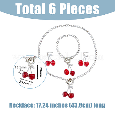 2 комплект из ожерелья с подвеской в виде вишни из двухцветной смолы SJEW-FI0001-18-1