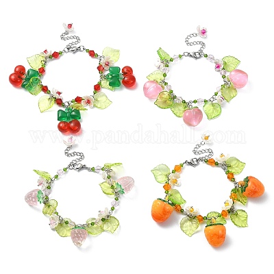 Glass Bead and Flower Charm Bracelet