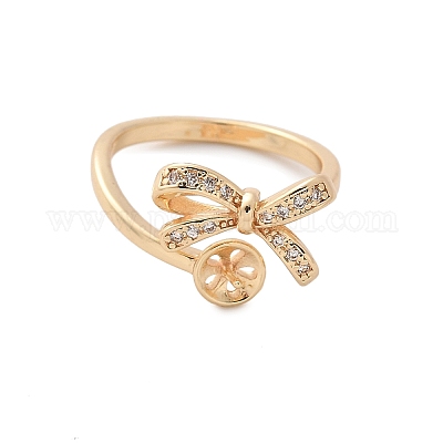 Кольцо-манжета с бантом из латуни с микропаве из кубического циркония KK-A244-01C-G-1