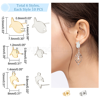 60 шт. 6 шт. фурнитура для сережек-гвоздиков из нержавеющей стали 304 STAS-DC0010-21-1