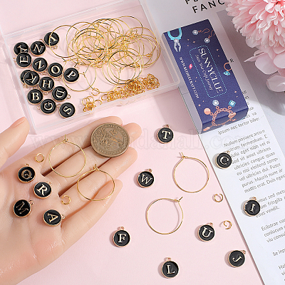 Наборы для самостоятельного изготовления колец с заглавными буквами a~z из латуни и эмали для бокалов с вином DIY-SC0024-59A-1