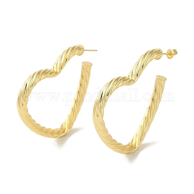 Серьги-гвоздики из латуни для женщин с поворотным сердечком EJEW-P272-03B-G-1