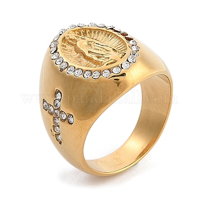 Овальное кольцо со стразами из нержавеющей стали 304 для унисекс RJEW-Z076-05G-02-1