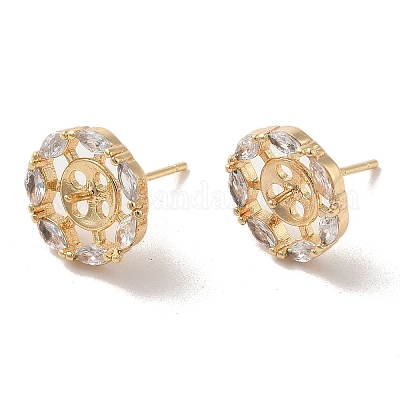 Серьги-пусеты из золотой латуни с микропаве и фианитами KK-P253-05A-G-1