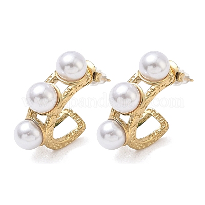 Серьги-гвоздики C-образной формы с искусственным жемчугом из АБС-стали 304 EJEW-K268-71G-1