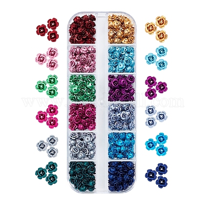 PandaHall 360pcs 12 Color Aluminum Rose Flower Tiny Metal Spacer Beads for Jewelry Making DIY Craft FALUM-PH0001-02-1