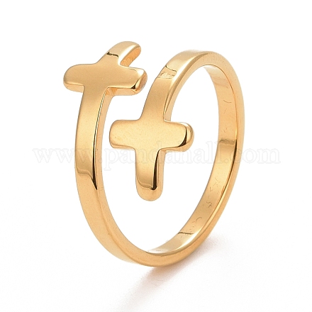 Ионное покрытие (ip) 304 кольцо из нержавеющей стали с двойным крестом и открытой манжетой для женщин RJEW-C025-32G-1