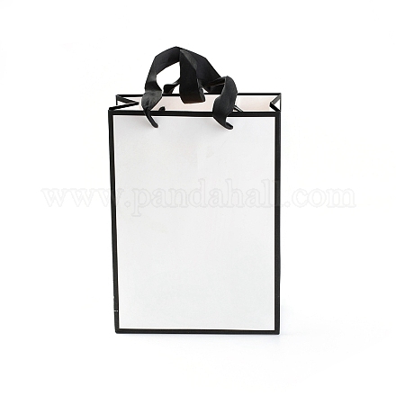 長方形の紙袋  ハンドル付き  ギフトバッグやショッピングバッグ用  ホワイト  22x16x0.6cm CARB-F007-01C-01-1