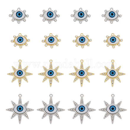 Hobbiesay 16 pieza 4 estilos esmalte ojo encantos todo tipo de ojos esmalte de estilo mixto rhinest1 diamantes ojos azules diy pulsera collar pendientes tobilleras diy joyería FIND-HY0001-55-1