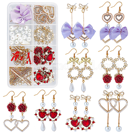 SUNNYCLUE 1 Box 8 Pairs Baroque Charm jewellery Making Starter Kit Alloy Red Flowers Rose Pearls Heart Bow Tie Dangle Hook Earring Making Starter Kit Arts DIY Craft Supplies for Adults Beginners DIY-SC0019-31-1