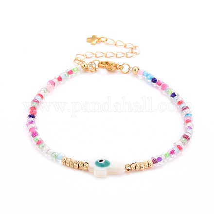 Croix avec des bracelets de perles de mauvais œil BJEW-JB06289-01-1