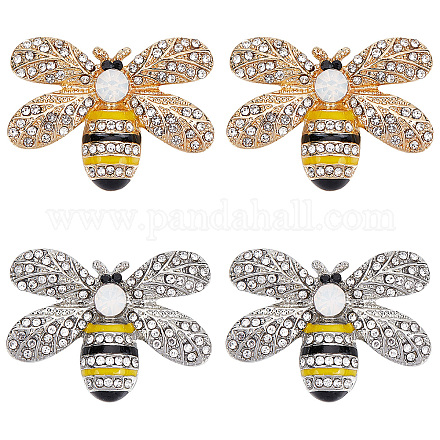 GORGECRAFT 4PCS Bee Rhinestone Alloy Buttons 2 Colors Crystal Embellishments Metal Shank Sewing Coat Buttons Embellishments DIY Crafts for Shoes Clothing Bags Hair Dress Accessories BUTT-GF0001-14-1